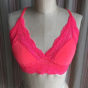 NWT Les Coquines "Jolie" Triangle Lace Bralette in Guava